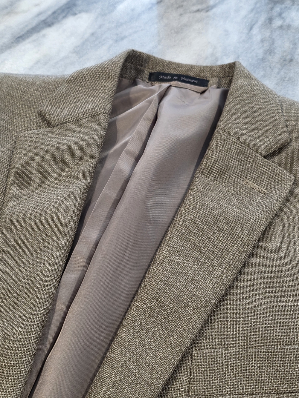 44L Men's Chaps Ralph Lauren Blazer Golden Tan Hopsack Linen Poly Sport Coat